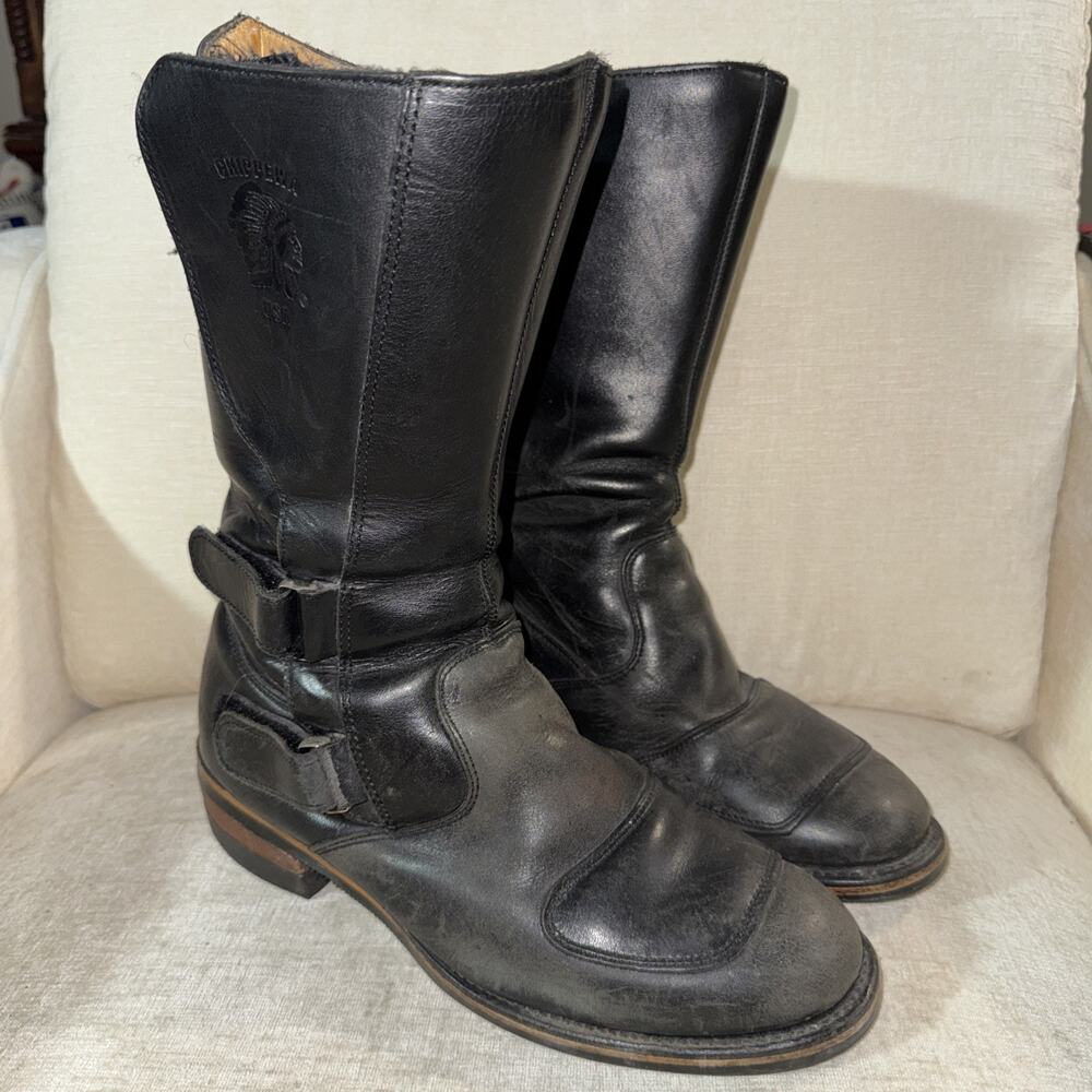 Chippewa Style 27862 Black Leather Biker Boots Men Buckle Mid-Calf USA Mad 10EE